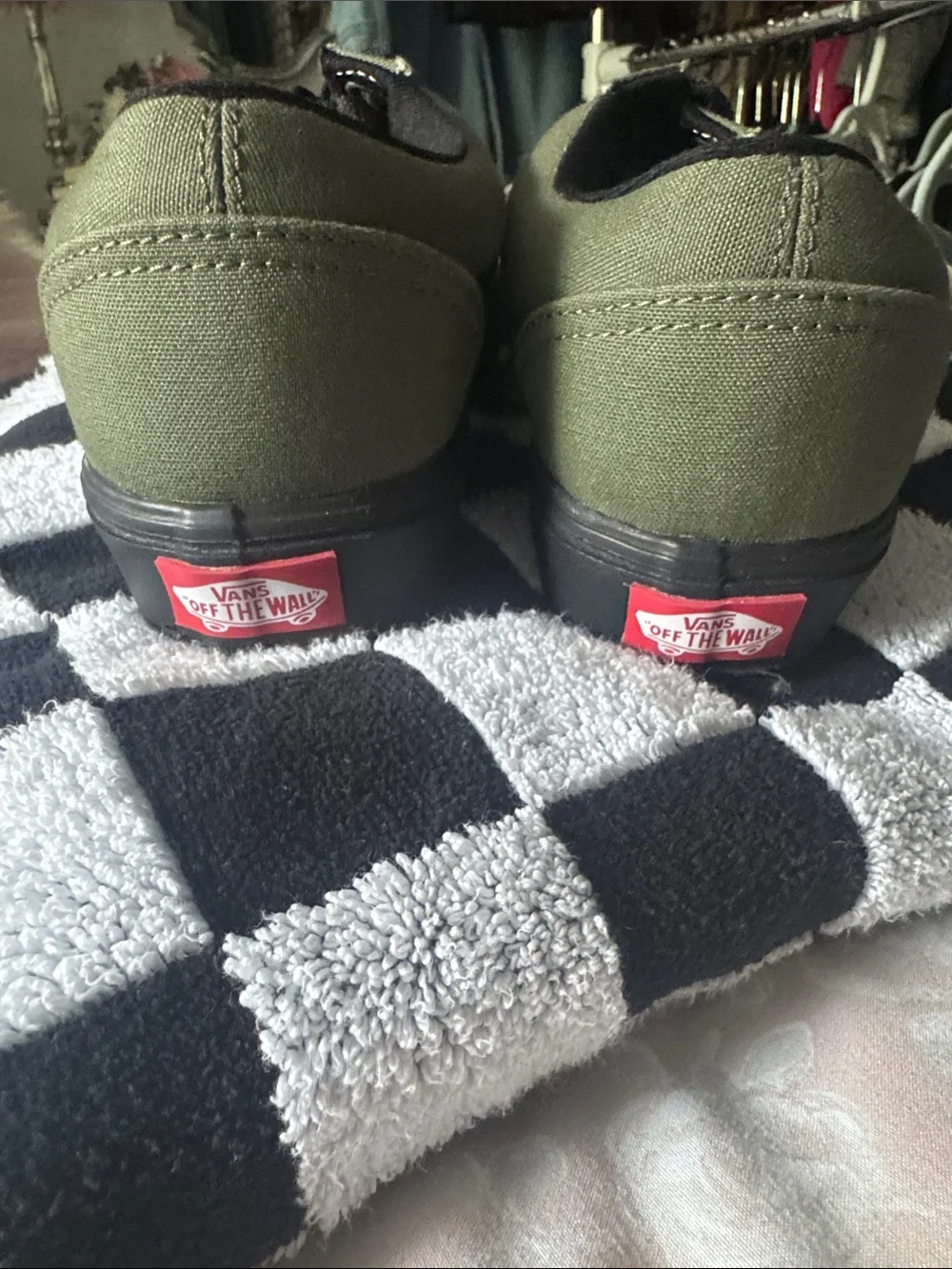 Vans Olive Green Low-Top Canvas Sneakers with Black Accents